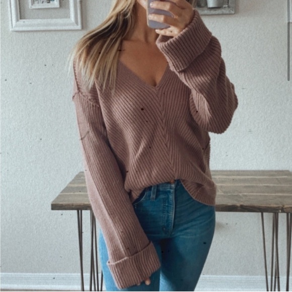Tobi oversized mauve v-neck sweater size L - Picture 5 of 12